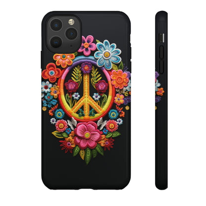 Peace Sign Embroidery Floral Hippie Style Phone Case