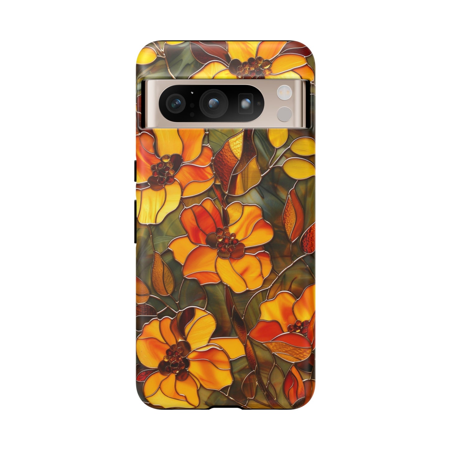 Orange Floral Phone Case Stained Glass Style