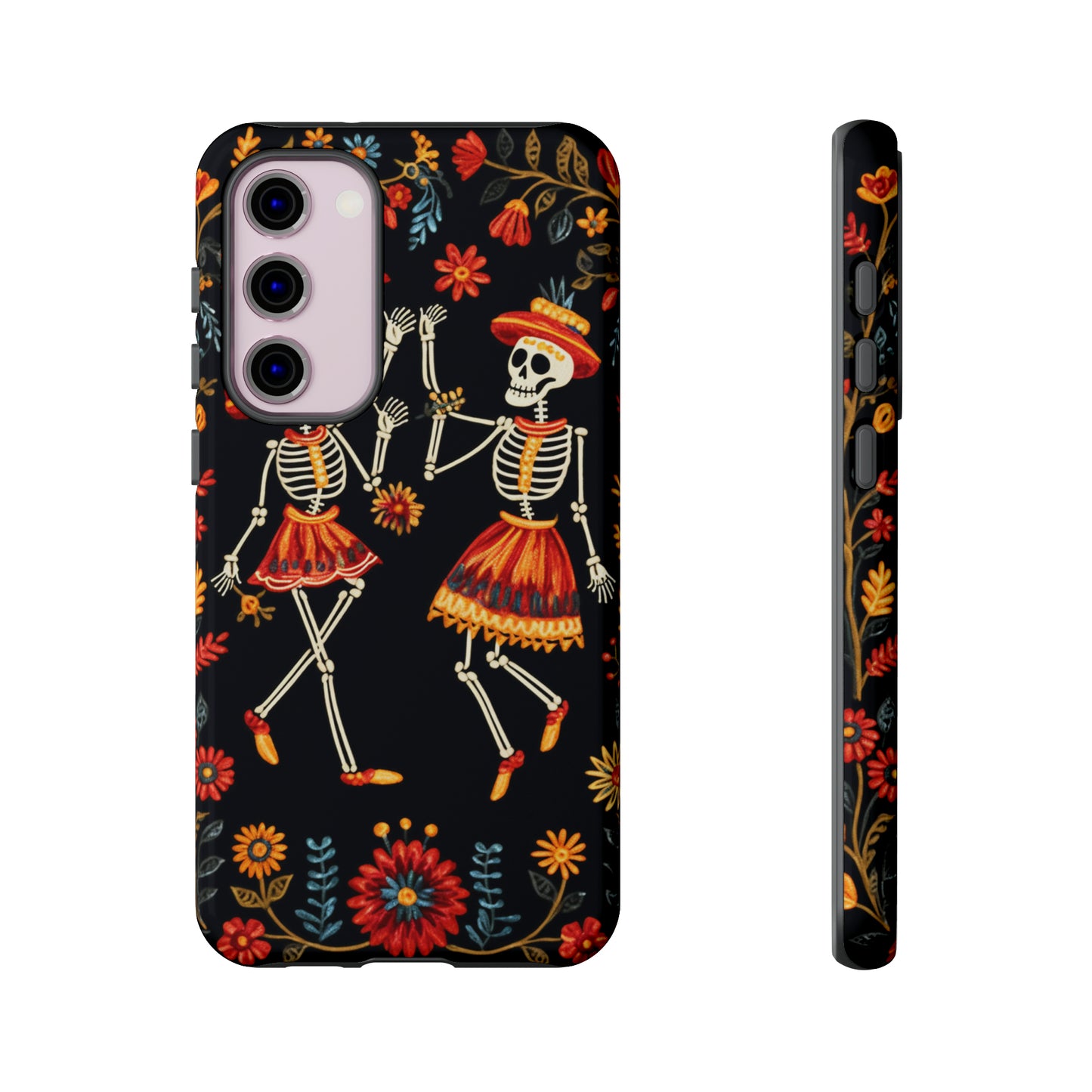 Dead Can Dance, iPhone 15 case, Floral Embroidery Skeletons | Whimsical Dance of the Departed for Google Pixel, iPhone & Samsung Galaxy