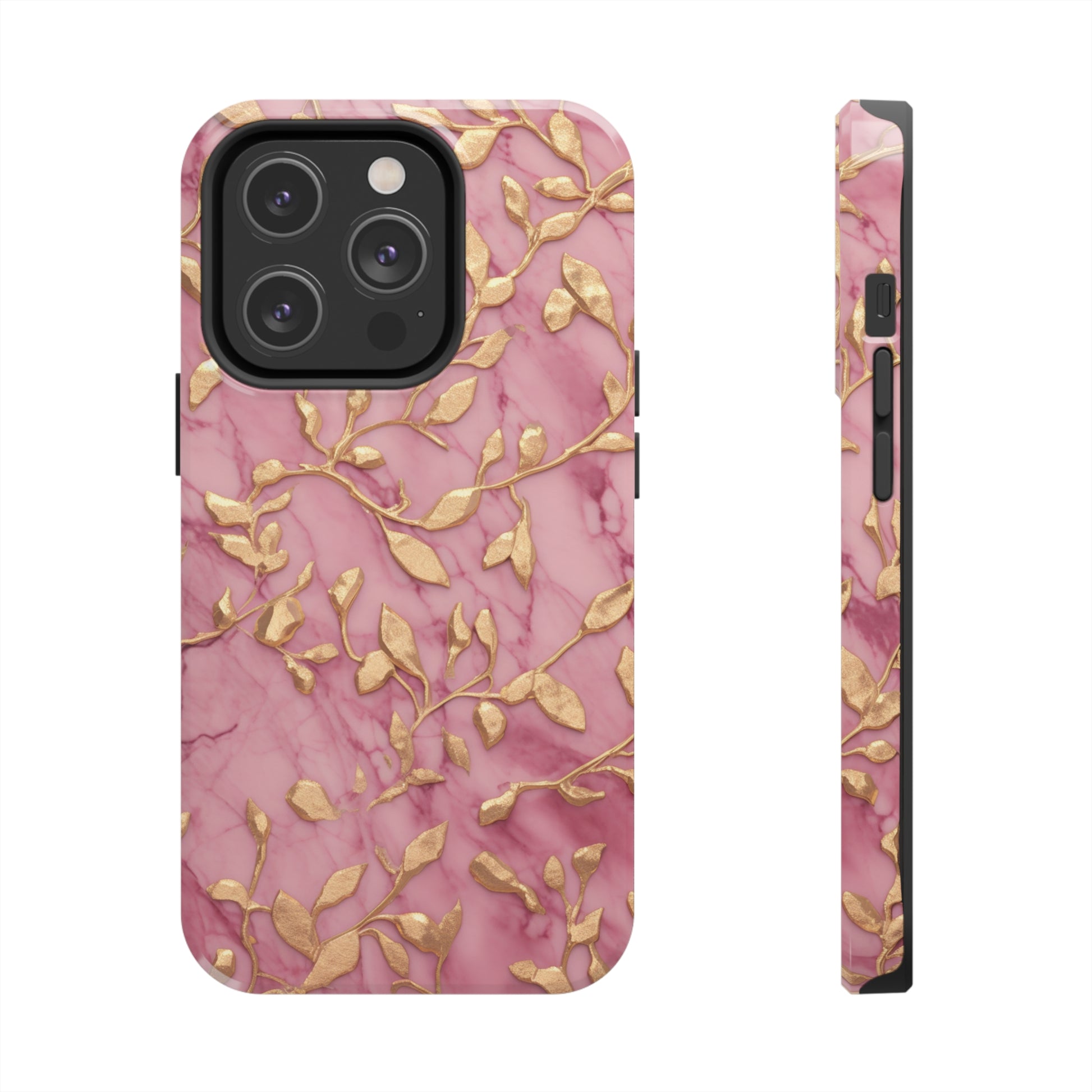 Chic Pink & Gold Leaf iPhone 13 Case