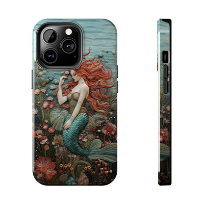 Siren's Song: Mermaid Elegance Apple Phone Case | Embroidery-Inspired iPhone Case