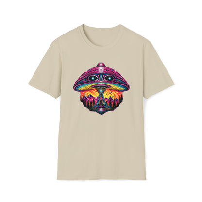 Trippy UFO Galactic Tee - Unisex Cosmic Alien Encounter T-Shirt, Vibrant Space Design