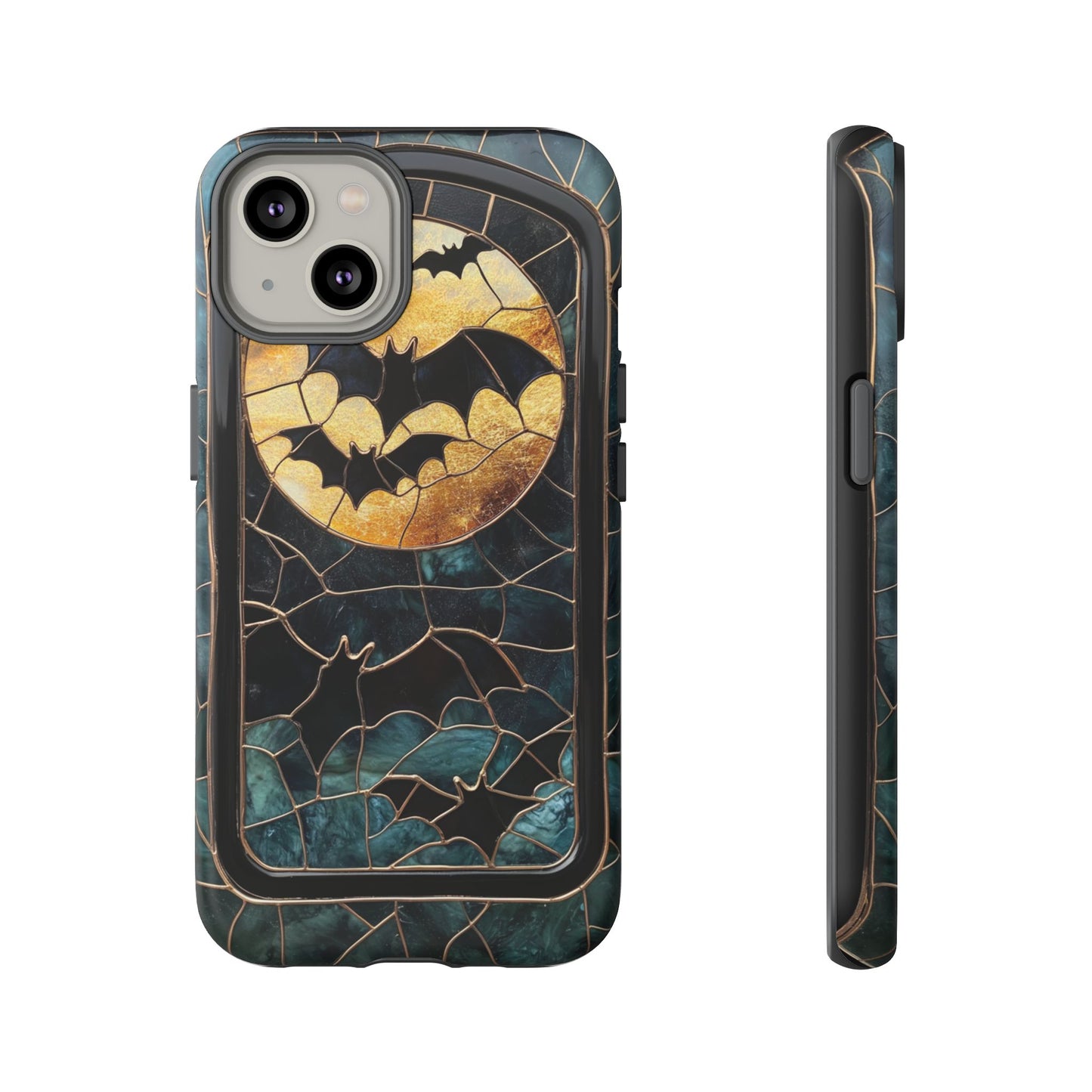 Halloween Phone Case Bats Stained Glass Style Spooky Moon Phone Cover