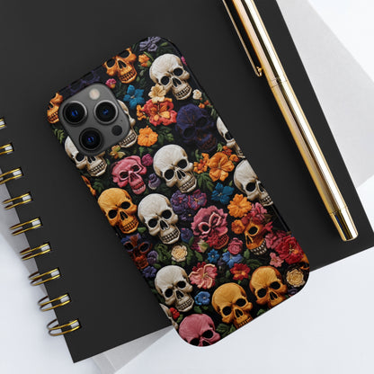 Embroidery Style Skulls Goth Dark Academia Tough Case iPhone Case