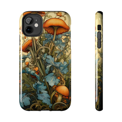 Vintage Mushroom iPhone Case Floral Aesthetic Art Nouveau Retro Phone Tough Case iPhone 14 Plus 13 12 7 8 SE Hippie Boho Style