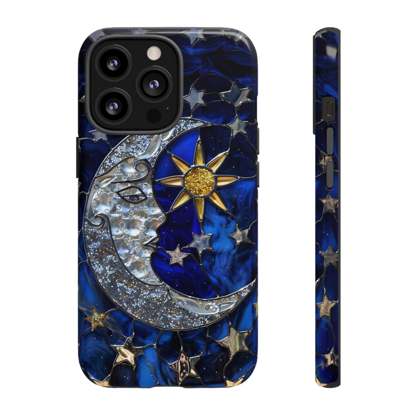 Cosmic Moon & Stars Stained Glass Starry Night Phone Case