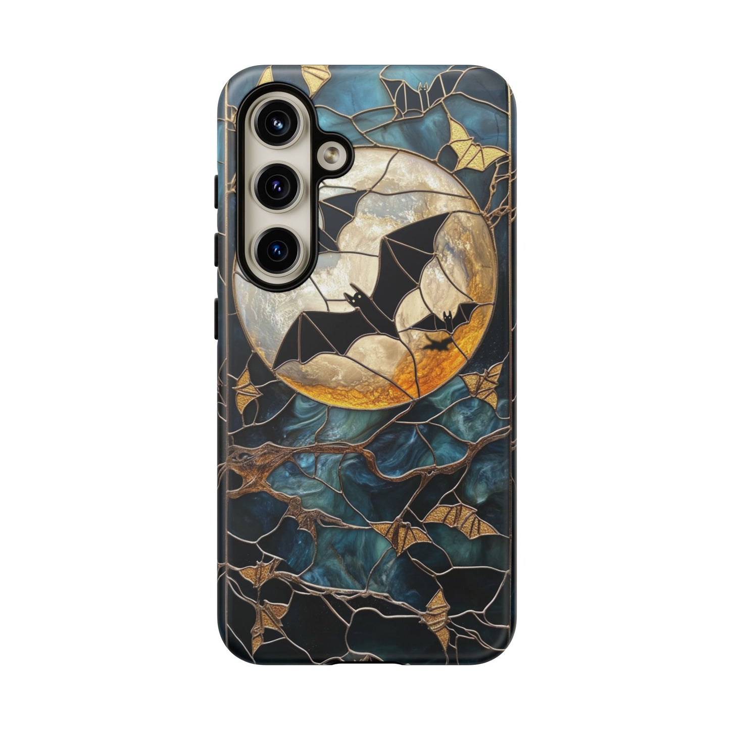 Halloween Phone Case Bats Stained Glass Style Spooky Moon Phone Cover