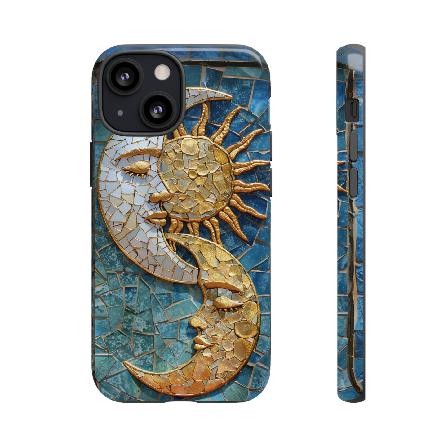 Boho Sun and Moon Mosaic Tile Stained Glass Phone Case