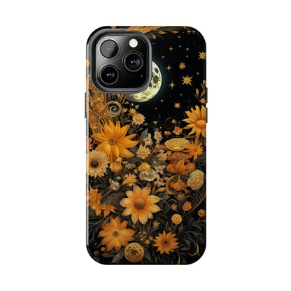 Cottagecore Floral Sun Moon Stars iPhone Case | Embrace Mystical Nature's Beauty