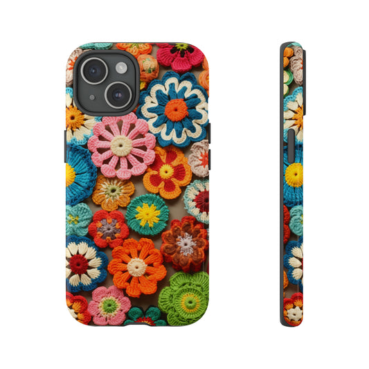 Bright retro psychedelic crochet pattern on phone case