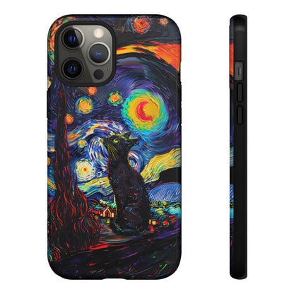 Starry Night Black Cat Van Gogh Painting Art Phone Case