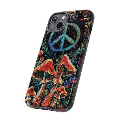 Embroidery Style Magic Mushrooms and Peace Sign Phone Case