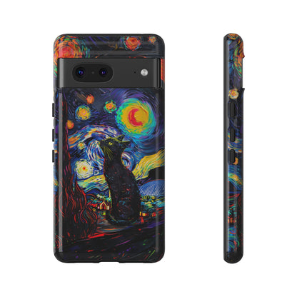 Starry Night Black Cat Van Gogh Painting Art Phone Case