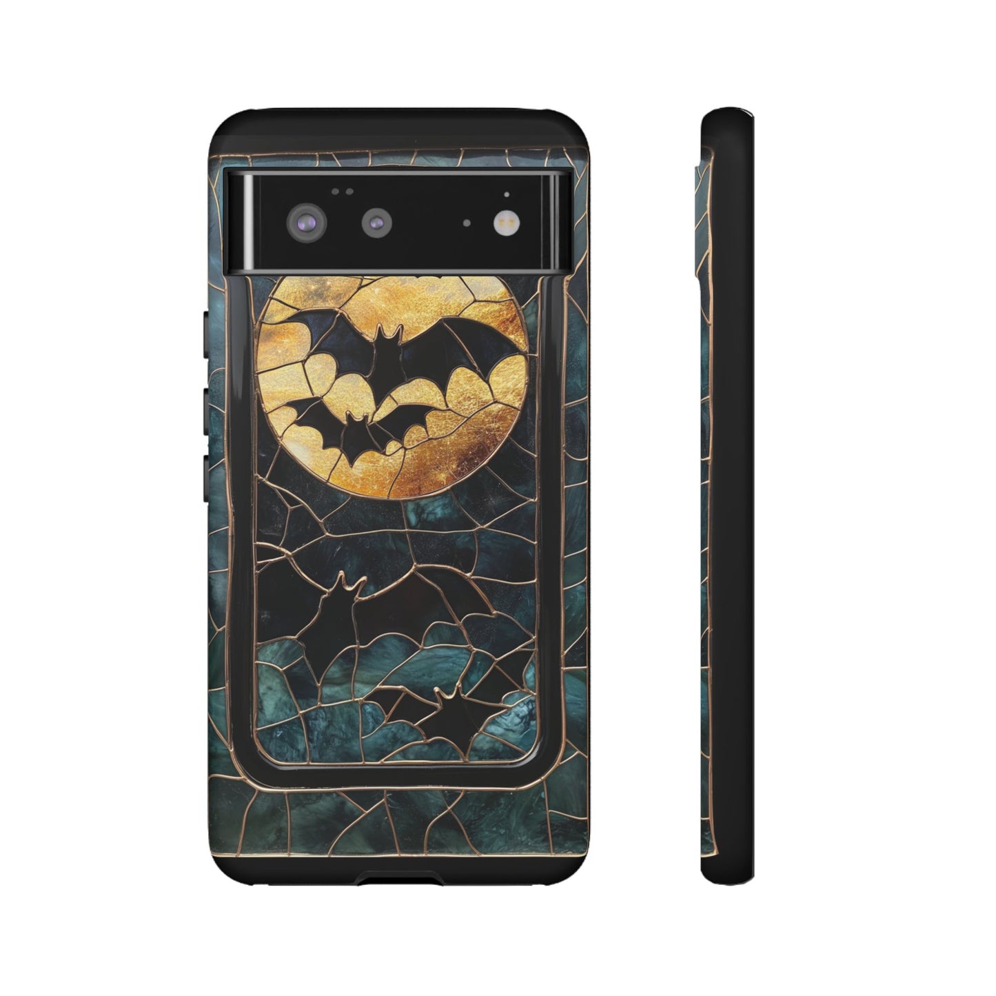 Halloween Phone Case Bats Stained Glass Style Spooky Moon Phone Cover