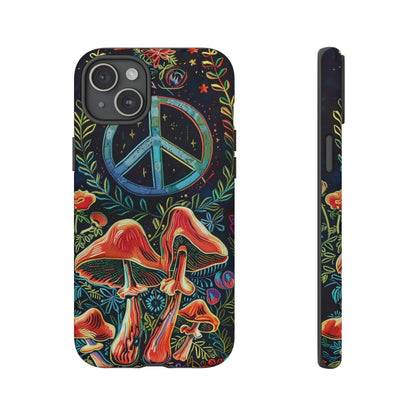 Embroidery Style Magic Mushrooms and Peace Sign Phone Case