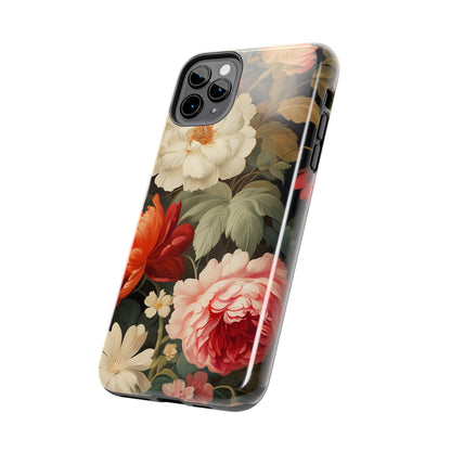 Vintage Floral Aesthetic Phone Tough Case | Antique Elegance for iPhone 11, 12, 13, 14