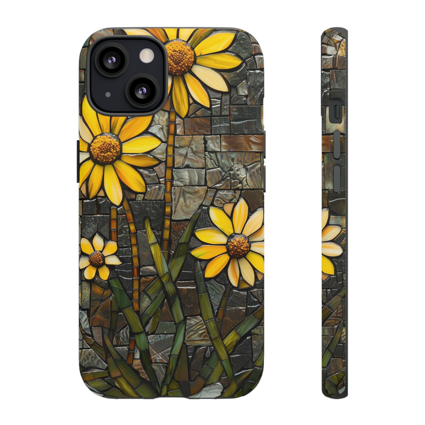 Yellow and Gold Daisy Mosaic Stained Glass Phone Case for iPhone 15, 14, Pro Max, 13, 12 & Samsung Galaxy S23, S22, S21, Google Pixel