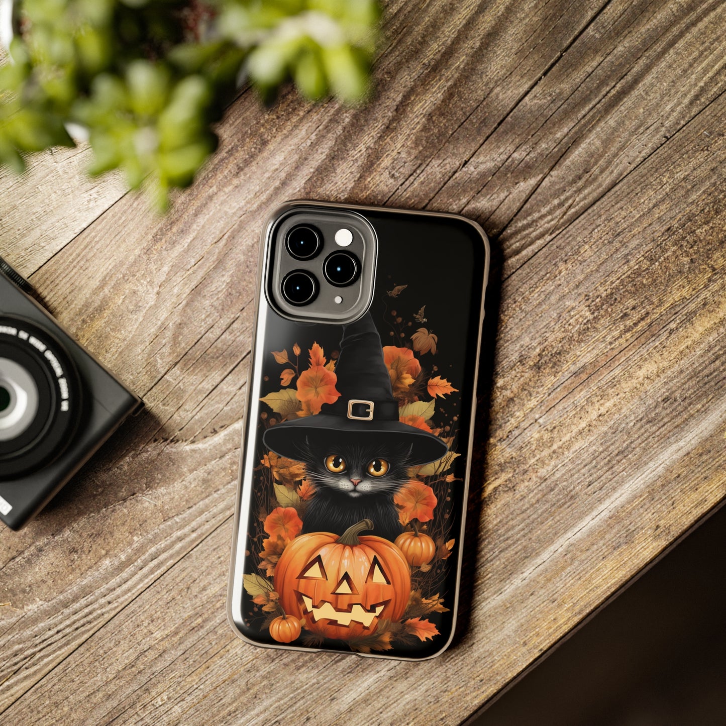 Trick or Treat Delight: Adorable Witch Cat Halloween Celebration | Whimsical iPhone Case