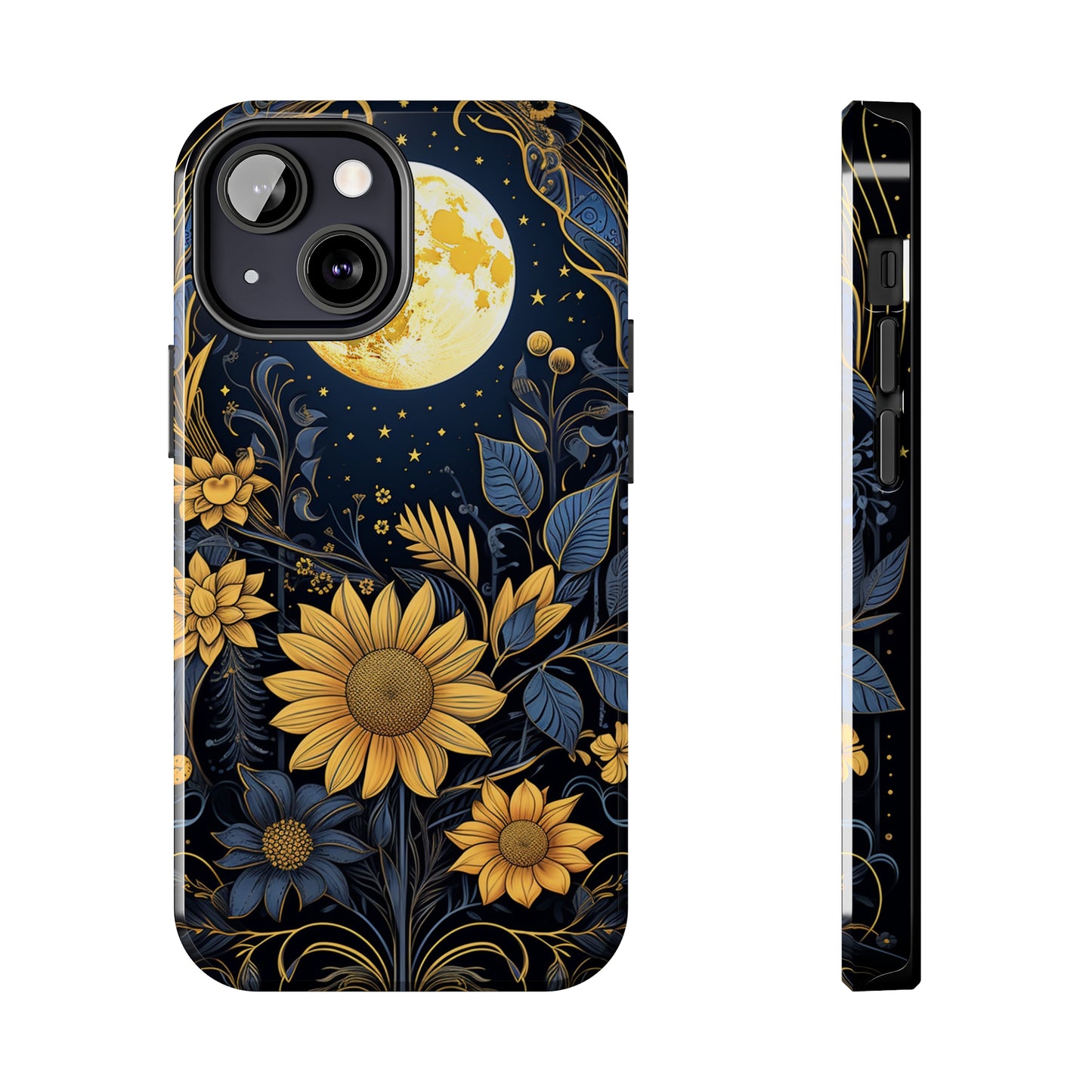 Starry Night Boho Meets Cottagecore: Floral Sun, Moon & Stars iPhone Case