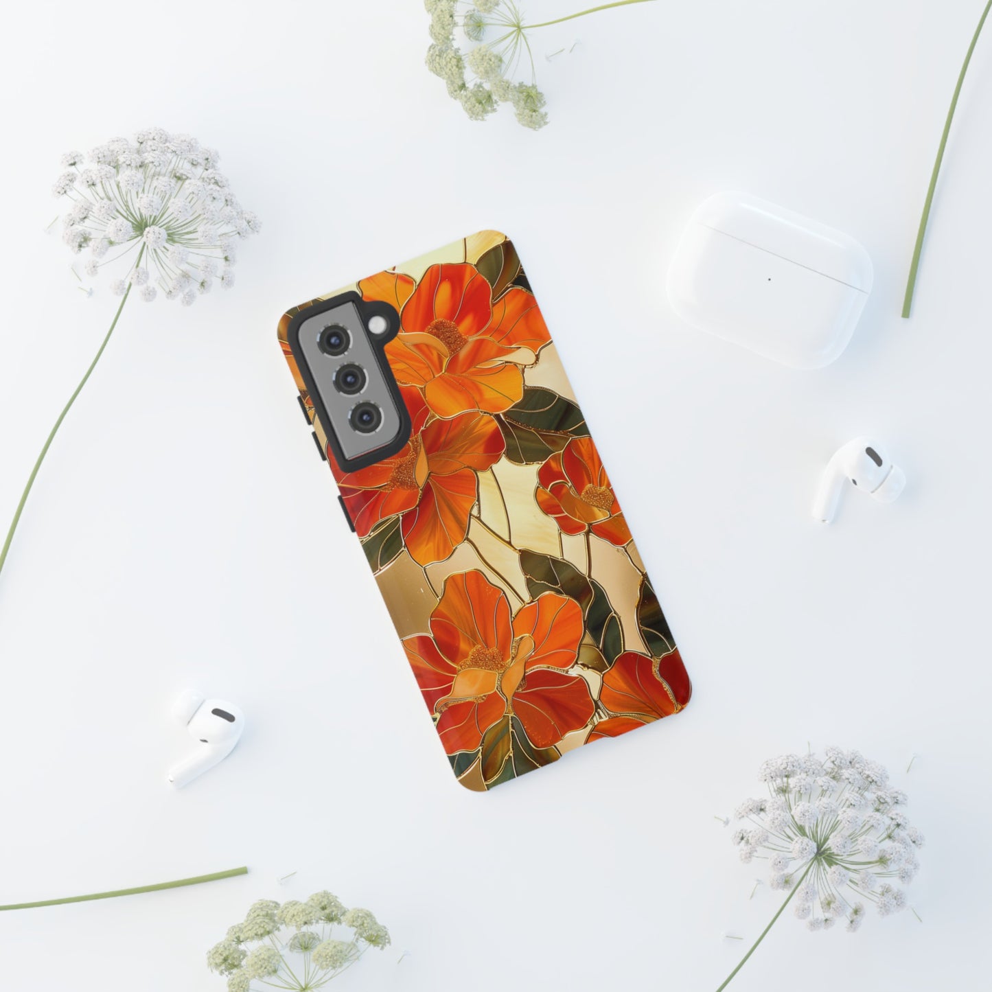 Orange Floral Phone Case Stained Glass Flower Aesthetic