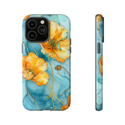 Gold Poppies Color Splash Floral Design Phone Case