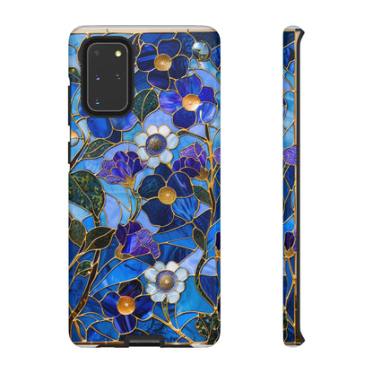 Blue Floral Stained Glass Gold Inlay Wild Flowers Phone Case