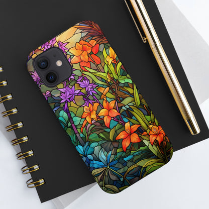 Stained Glass Phone Case Floral Aesthetic Art Nouveau Retro Samsung Galaxy Phone Tough Case iPhone 14 Plus 13 12 7 8 Se Hippie Boho