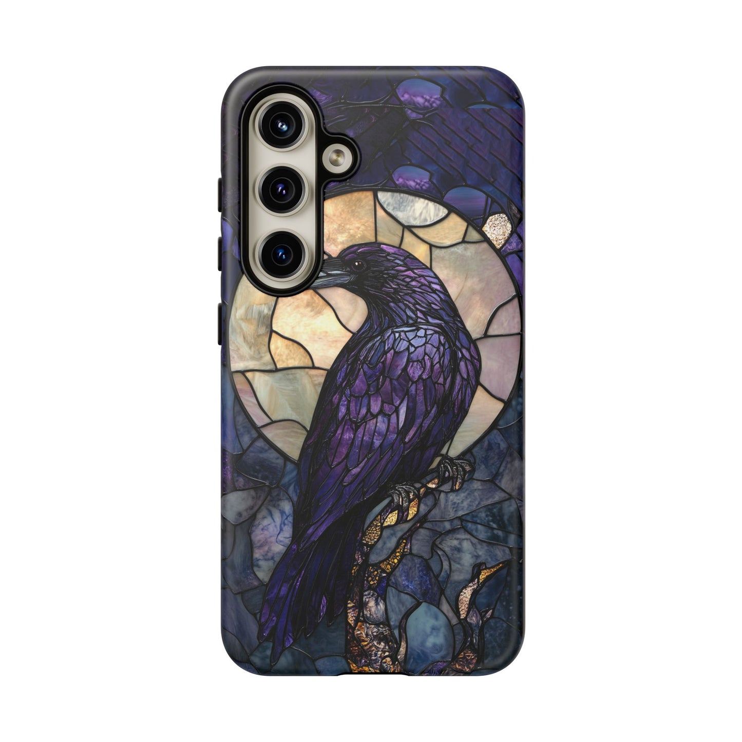 Halloween Phone Case Purple Raven Stained Glass Style Spooky Moon Phone Cover