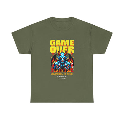 Satan Game Over T-Shirt Retro Gaming Dark Humor Sci-Fi Tee