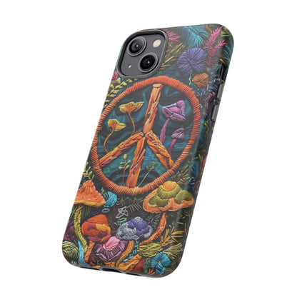 Embroidery Style Magic Mushrooms and Peace Sign Phone Case