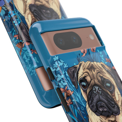 Cute Pug Dog Blue Floral Design Phone Case