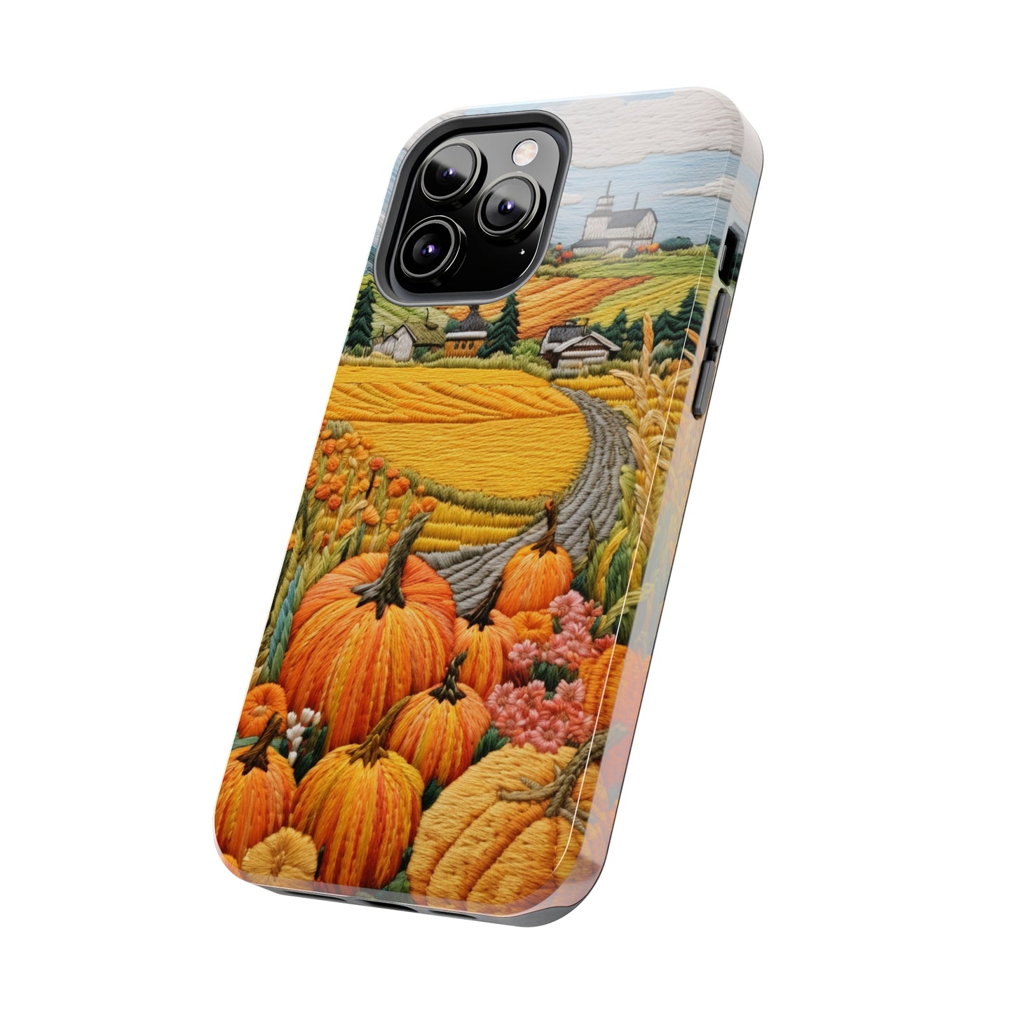 Harvest Hues: Halloween Pumpkin Patch | Embroidered Landscape for iPhone Range