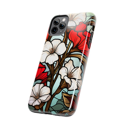 Red and White Floral Stained Glass iPhone Case