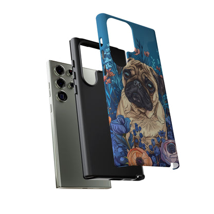 Cute Pug Dog Blue Floral Design Phone Case