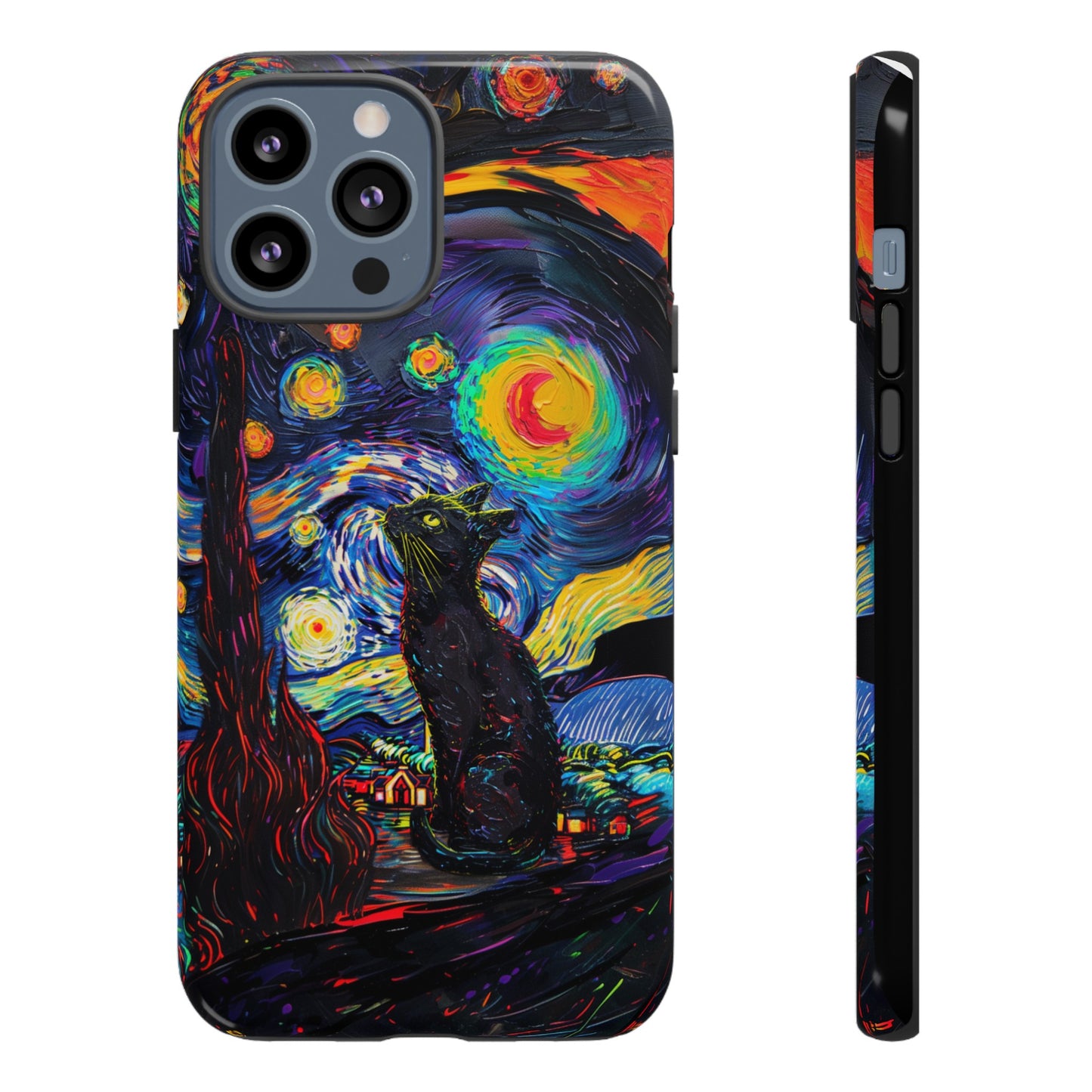 Starry Night Black Cat Van Gogh Painting Art Phone Case