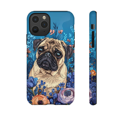 Cute Pug Dog Blue Floral Design Phone Case