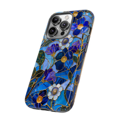 Blue Floral Stained Glass Gold Inlay Wild Flowers Phone Case