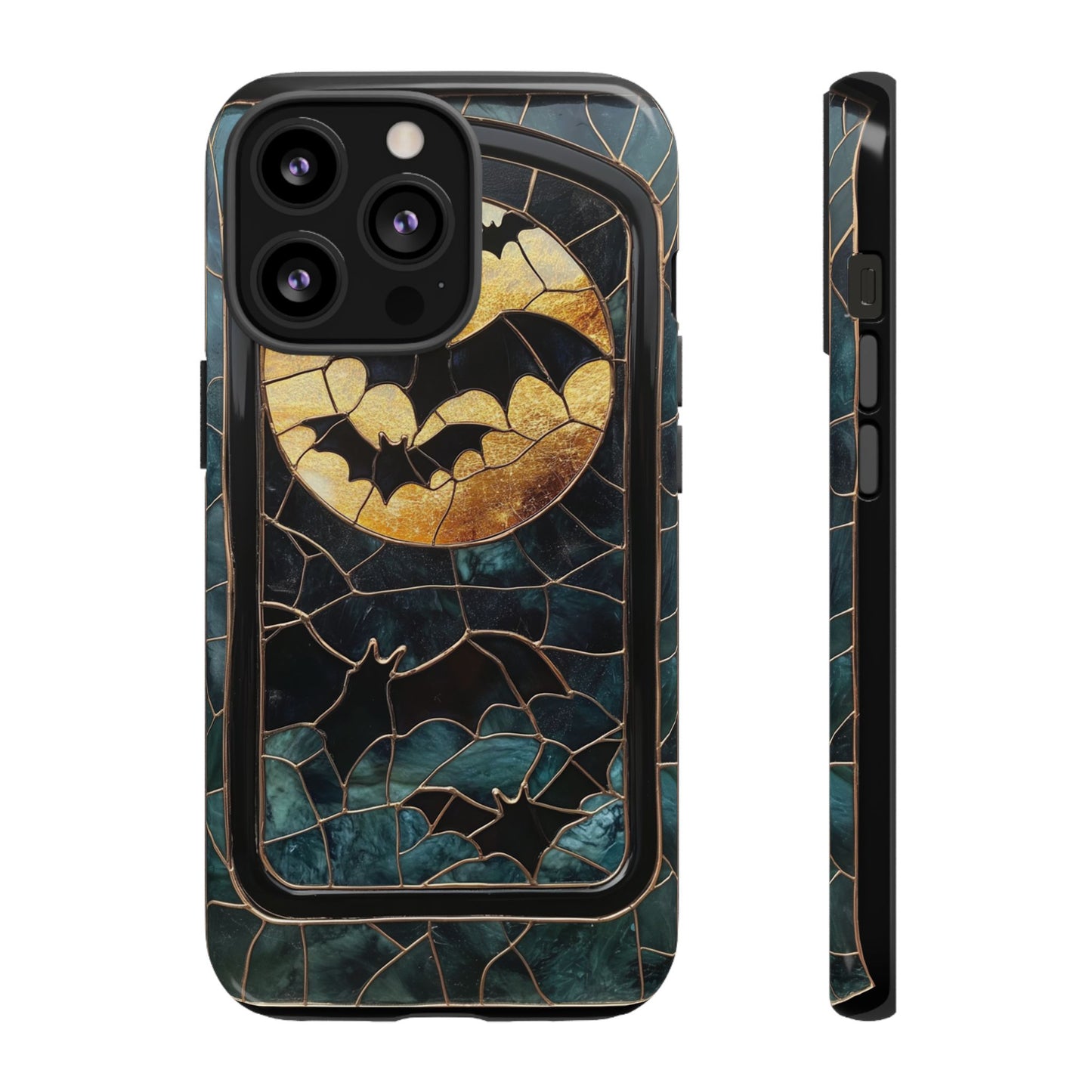 Halloween Phone Case Bats Stained Glass Style Spooky Moon Phone Cover