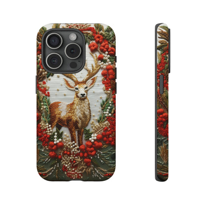 Embroidery Christmas Deer Floral Phone Case