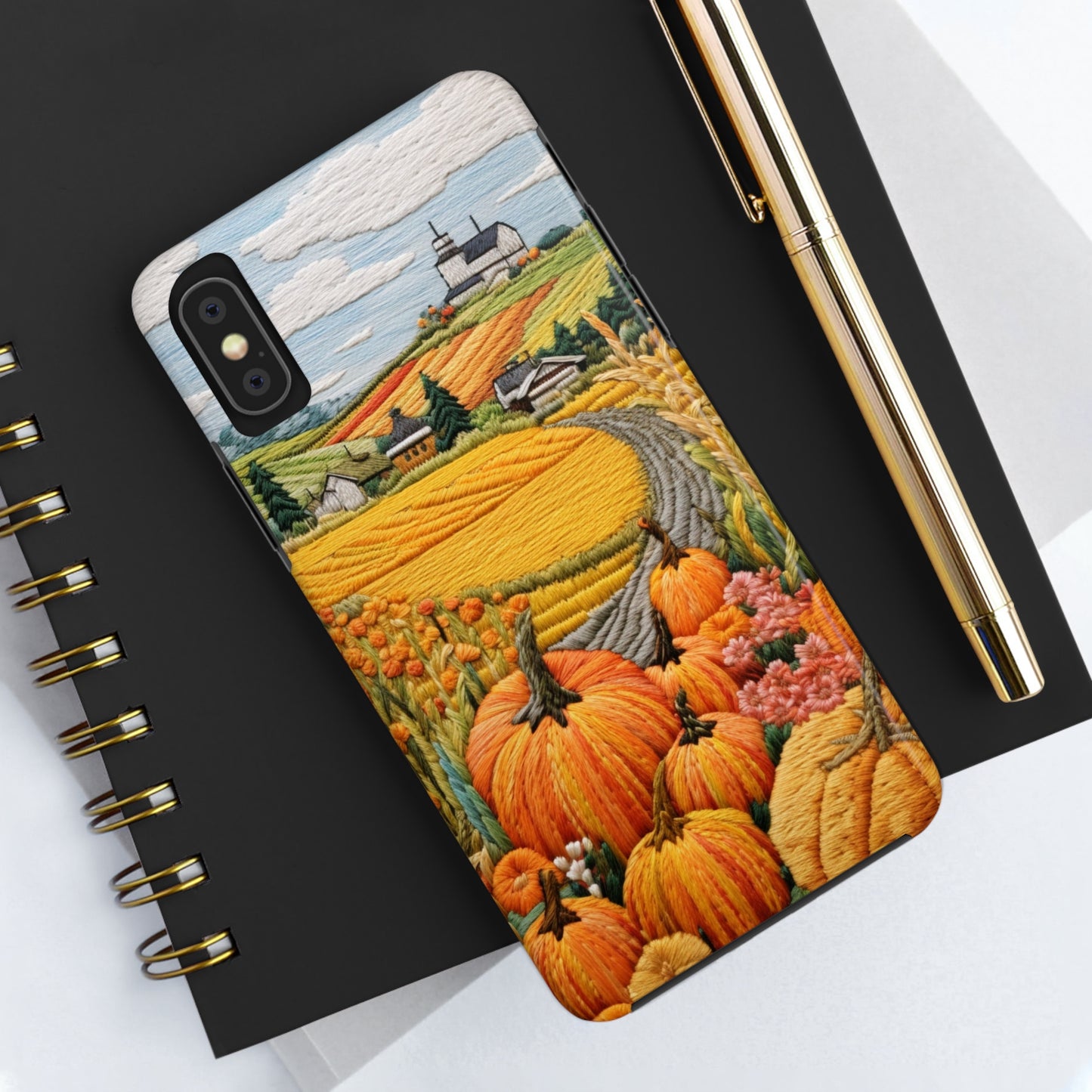 Harvest Hues: Halloween Pumpkin Patch | Embroidered Landscape for iPhone Range