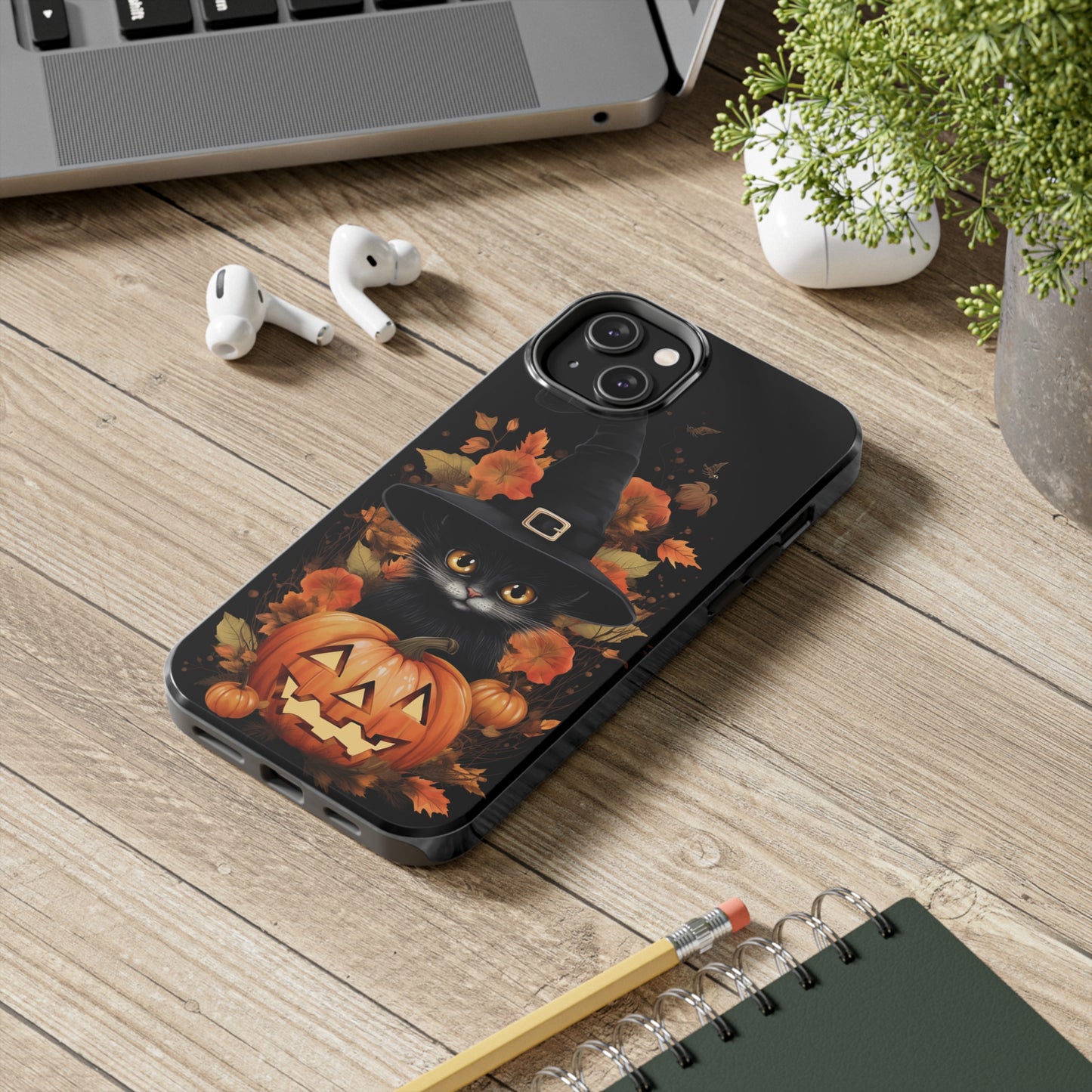 Trick or Treat Delight: Adorable Witch Cat Halloween Celebration | Whimsical iPhone Case