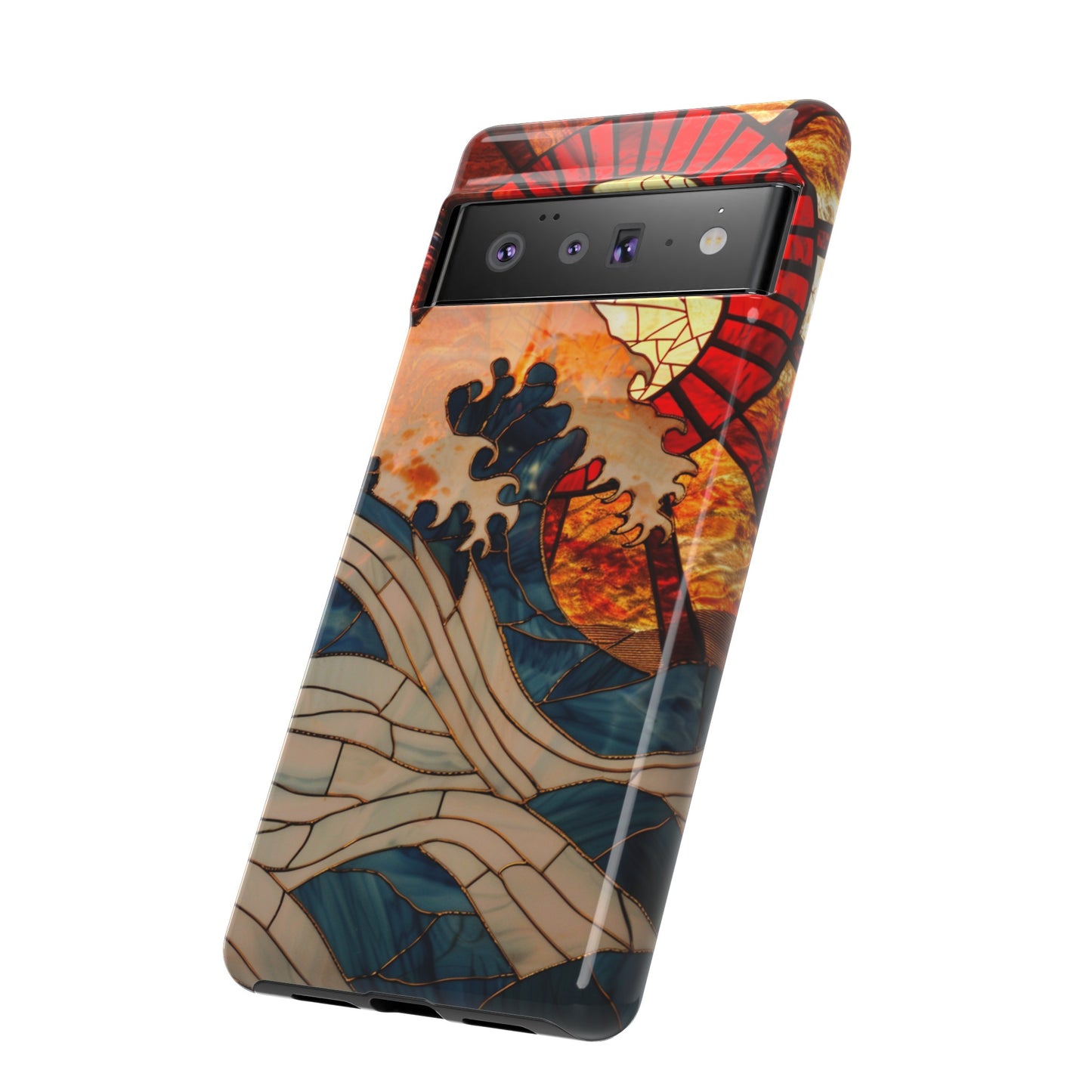 Japanese Rising Sun Phone Case Stained Glass Ocean Wave