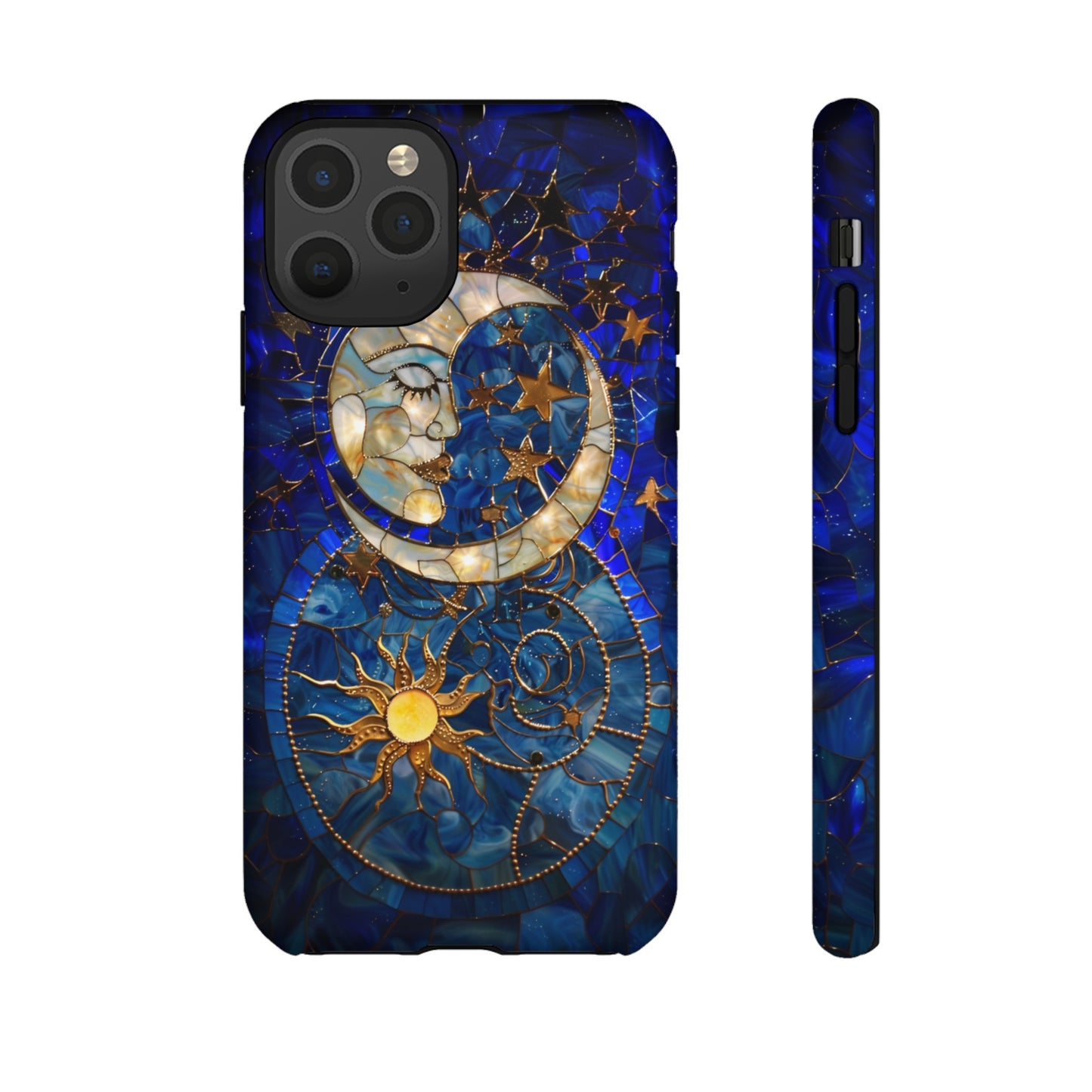 Celestial Stained Glass Moon and Stars Phone Case, Night Sky iPhone 15 Case