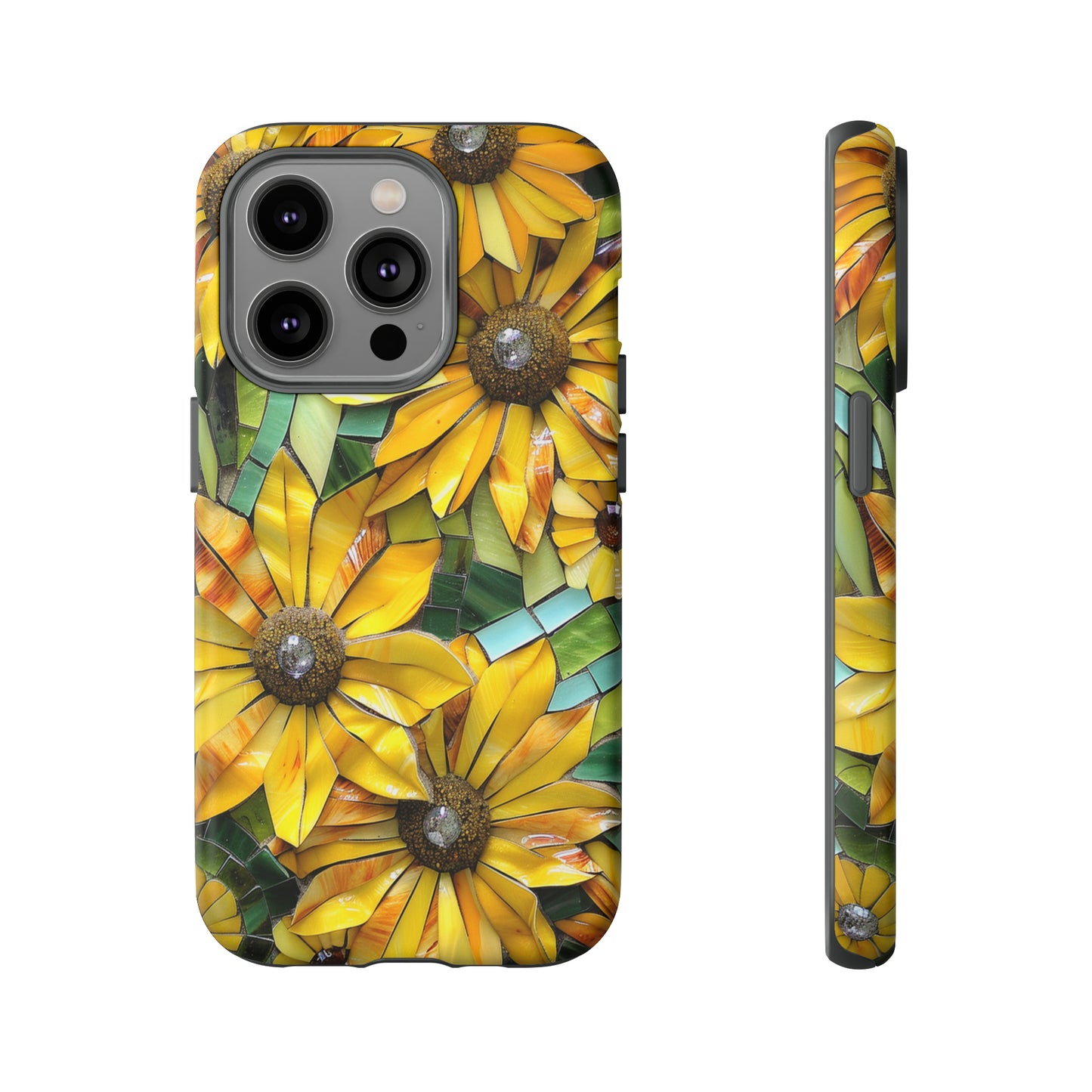 Yellow and Gold Daisy Mosaic Stained Glass Phone Case for iPhone 15, 14, Pro Max, 13, 12 & Samsung Galaxy S23, S22, S21, Google Pixel