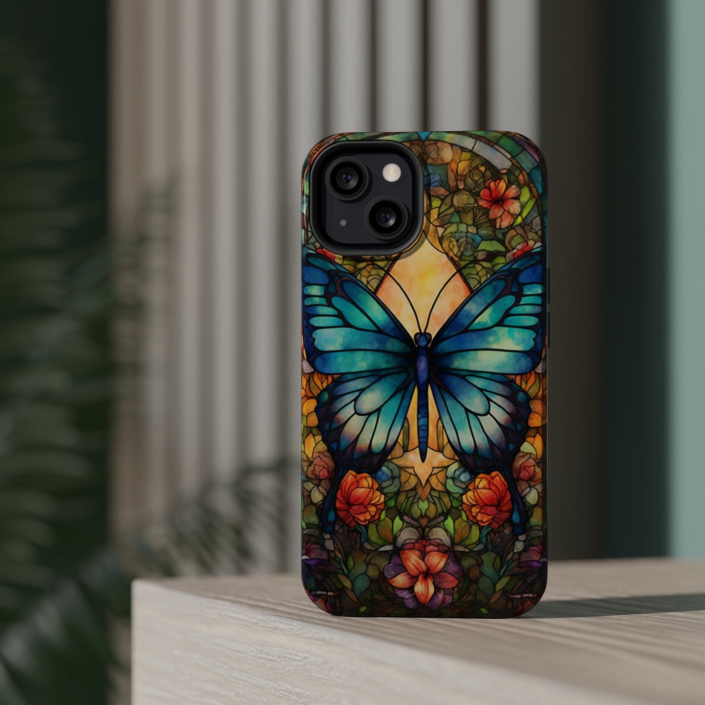 Butterfly Stained Glass MagSafe iPhone Case | Floral Aesthetic Art Retro Phone Tough Case iPhone 14 Plus 13 12 7 8 SE Hippie Boho Style