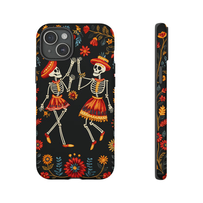 Dead Can Dance, iPhone 15 case, Floral Embroidery Skeletons | Whimsical Dance of the Departed for Google Pixel, iPhone & Samsung Galaxy