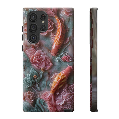 Pink Marble Fish Asian Jade Carving Koi Art Phone Case