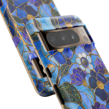 Blue Floral Stained Glass Gold Inlay Wild Flowers Phone Case