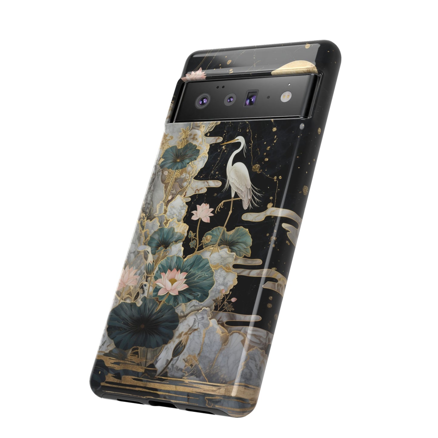 Heron and Moon Floral Zen Art Phone Case