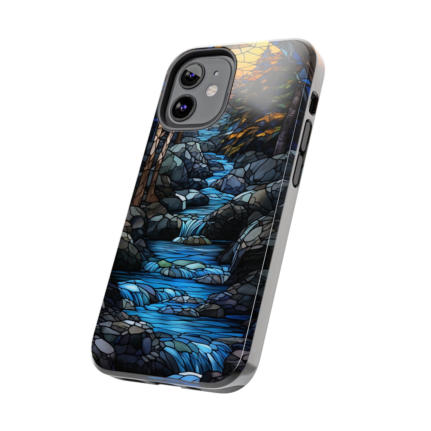 Stained Glass Stone Bridge and River Phone Case: Art Nouveau Floral Design | Bohemian Elegance Compatible with iPhone 14 Pro Max